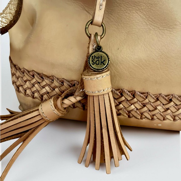 The Sak Tan Leather Shoulder Bag with Woven Detail - Picture 2 of 3